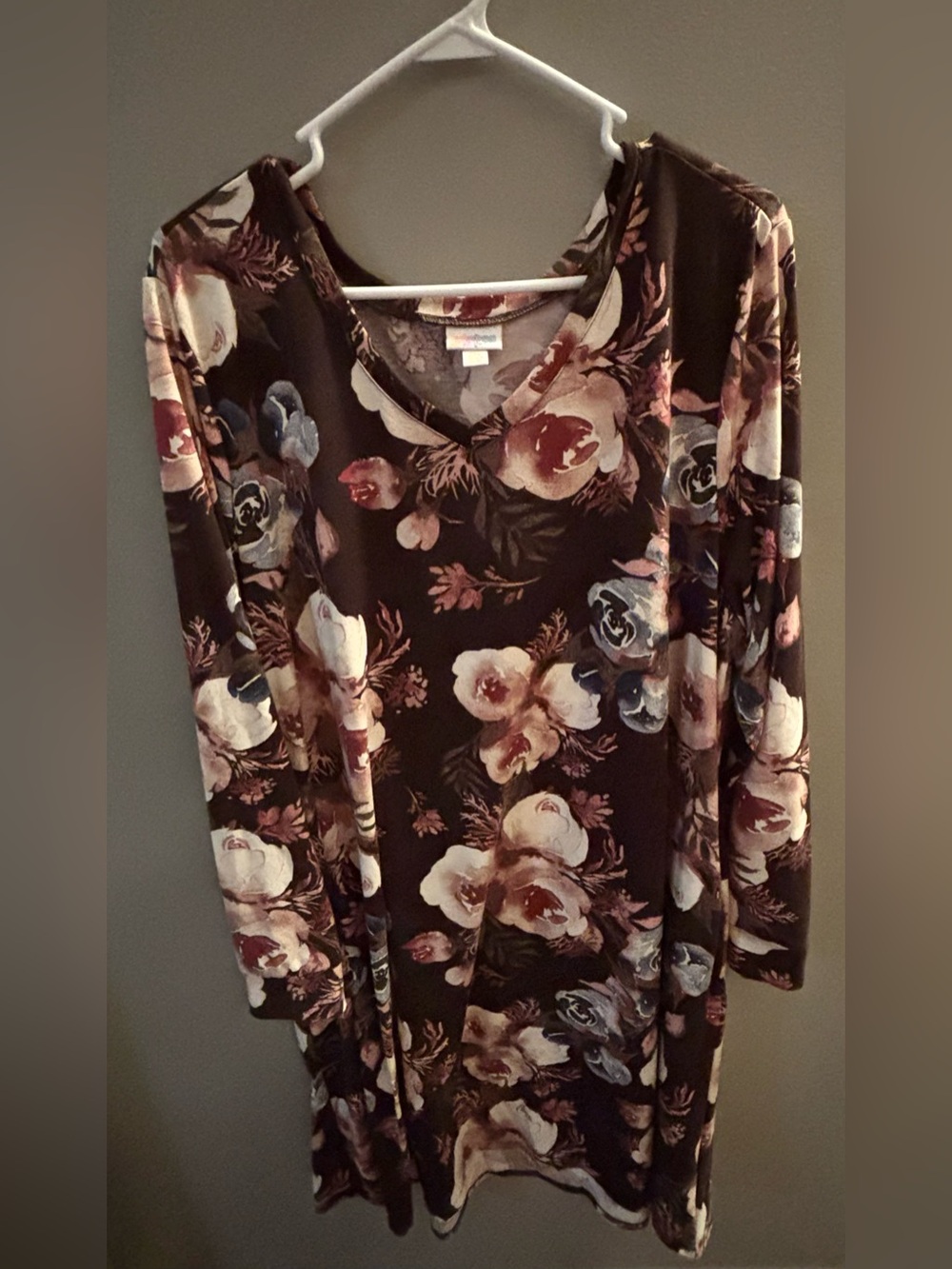 LuLaRoe Brown Floral V-Neck Long-Sleeve Emily Dress